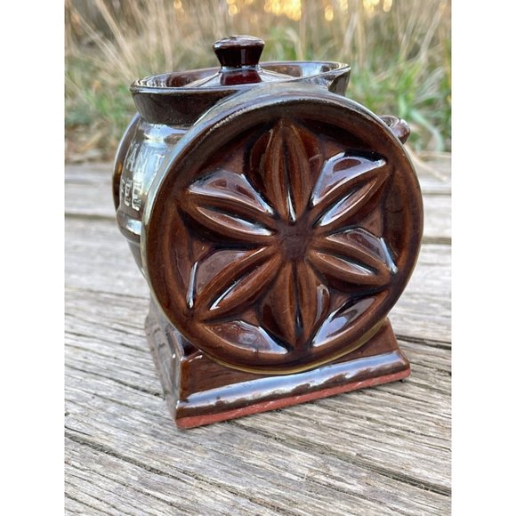 Vintage Redware Pottery Instant coffee Jar Grinder Shaped Retro - Picture 4 of 8